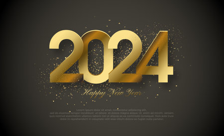 Happy new year 2024 gold. with numbers on luxury gold glitter. Premium vector design for banners, posters, newsletters and other purposes.のイラスト素材