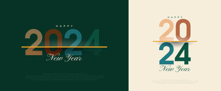 Colorful Retro Design Happy New Year 2024. With a dark and bright background of the premium background for banners, posters or calendar.のイラスト素材