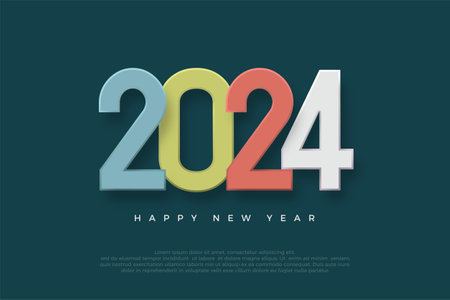 Happy New Year Vector 2024. With a unique number of mutual bills. With colorful numbers. Vector Premium Background for Banners, Posters or Calendar.のイラスト素材