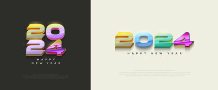 Happy new year 2024 vector design. With bright and clean colorful numbers. Premium vector design for poster, banner, greeting and celebration of happy new year 2024.のイラスト素材
