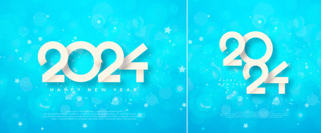 Happy new year 2024. With unique white numbers on a bokeh blur background. Premium vector design for greeting and celebration of happy new year 2024.のイラスト素材