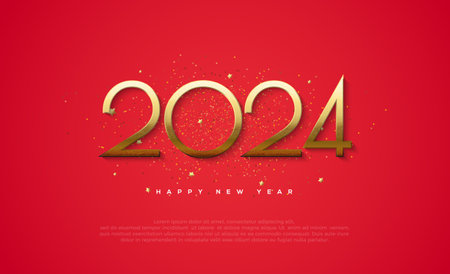 Happy new year 2024 with luxurious and elegant gold numbers. Dark black background with diffused glitter. Premium vector design for banners, posters, newsletters and other purposes.のイラスト素材