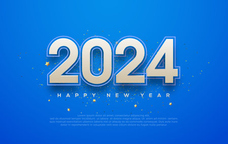 Modern Design Happy New Year 2024 celebration. With a white number with a red line in a red background. Premium vector design for greetings and celebration of Happy New Year 2024.のイラスト素材