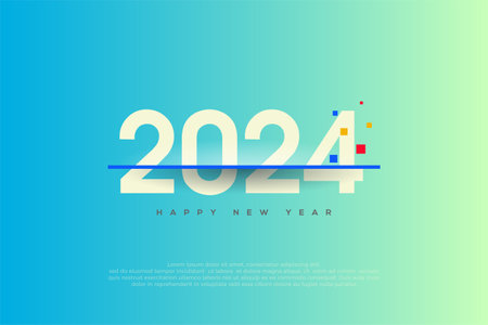 Happy new year 2024. With numbers cut by red lines, with square colorful splashes. Premium vector design for greeting and celebration of happy new year 2024.のイラスト素材