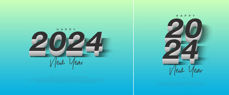Happy new year 2024 with glass 3d numeral illustration. The numbers are black on a white background. Premium vector design for banners, posters, newsletters and other purposes.のイラスト素材