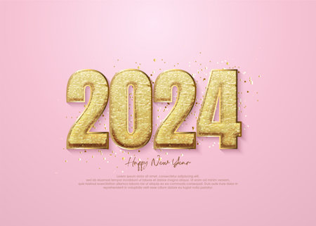 Happy new year 2024 with gold numbers and gold glitterのイラスト素材