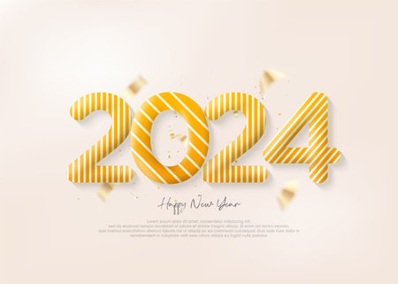 Happy new year 2024 number, unique 3d analytical number balloons illustration.のイラスト素材
