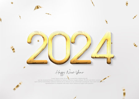 Happy new year 2024 shiny with luxury gold numbers.のイラスト素材