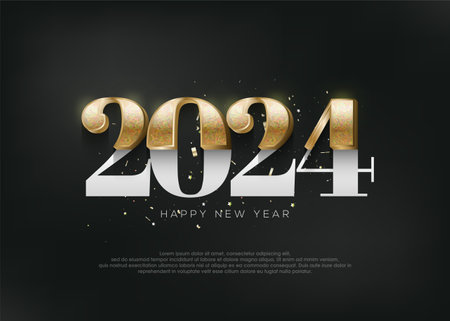 Happy new year 2024 with luxury gold glitters numbers illustration.のイラスト素材