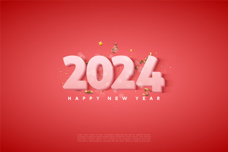 2024 new year with very squishy 3d numbers. design premium vector.のイラスト素材