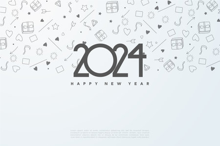 happy new year 2024 with unique flat numbers. design premium vector.のイラスト素材