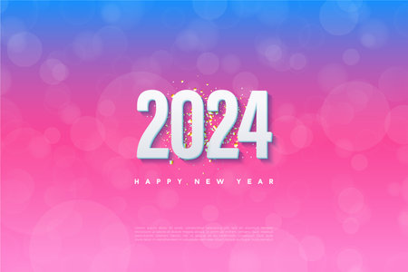 happy new year 2024 with very pretty transparent bubble background. design premium vector.のイラスト素材