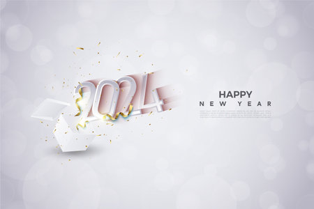 happy new year 2024 with illustration of celebratory numbers spilling from a gift box. design premium vector.のイラスト素材