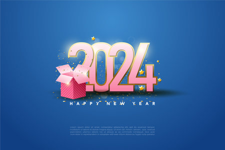 2024 new year celebration with open gift box illustration. design premium vector.のイラスト素材