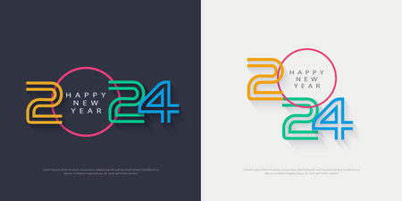 Colorful design vector number 2024. For celebration of happy new year 2024. Premium vector design for poster, banner, celebration and greeting of new year 2024.のイラスト素材