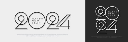 Thin design of number 2024 happy new year on white and black background. Premium vector design, modern, clean and unique. design for calendar, greeting and new year celebration.のイラスト素材
