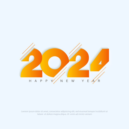 Happy new year 2024 with truncated numbers in orange gradient on white background. Premium vector design for happy new year 2024 celebration.のイラスト素材