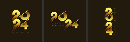 Happy new year 2024 design with shiny gold numerals exposed to light. Premium vector background for...