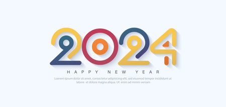 Happy new year colorful design with numbers 2024 unique and modern. Premium vector design for happy new year 2024 celebration.のイラスト素材