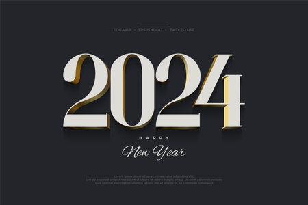 Happy new year 2024 celebration design. With classic 3d numbers on black background. Premium vector background for 2024 greetings, celebrations and events.のイラスト素材