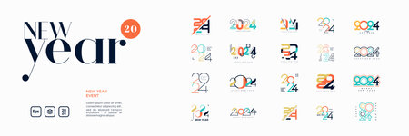 Unique happy new year 2024 design with colorful numbers. Premium design illustration set of happy new year 2024.のイラスト素材