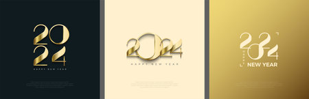 2024 Happy new year number, Gold luxury design for greeting, Premium 2024 symbol vector design.のイラスト素材
