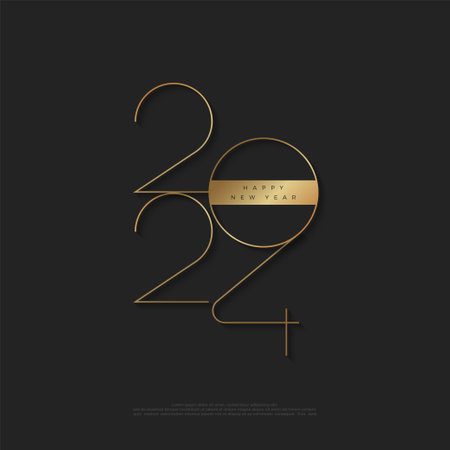 Happy new year 2024 with elegant thin and luxurious gold numbers. Premium vector background for backgrounds, banners and posters.のイラスト素材