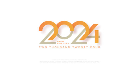 Happy new year 2024 with paper cut concept. Simple and modern 2024 vector card design. Greeting with an elegant orange design.のイラスト素材