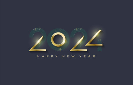 Elegant and luxurious 2024 happy new year celebration design. Premium shiny gold color is very luxurious.のイラスト素材