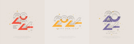 New year 2024 design with yellowish orange color on white background. Premium design for new year greetings for banners, posters or social media and calendars.のイラスト素材
