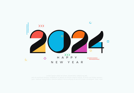 Unique number 2024 with colorful classic numbers. Premium design for new year greetings for banners, posters or social media and calendars.のイラスト素材