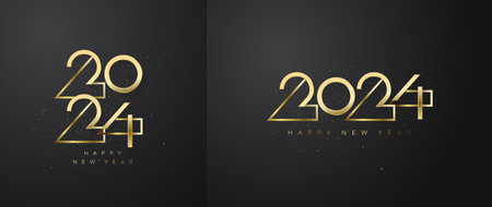 Happy new year 2024 with fancy golden unique font. Premium design for new year greetings for...