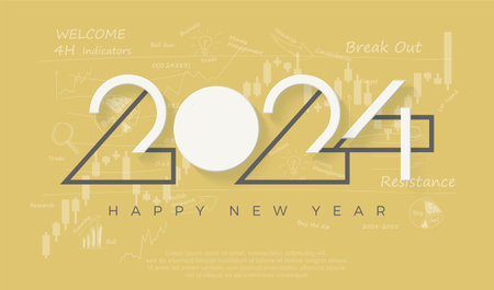 Happy new year 2024 with stock market concept. Design with illustration of candle stick up trend. premium vector backgrounds.のイラスト素材