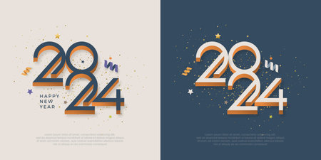 New year 2024 number with colorful retro concept. Premium colorful design for new year greetings for banners, posters or social media and calendars.のイラスト素材