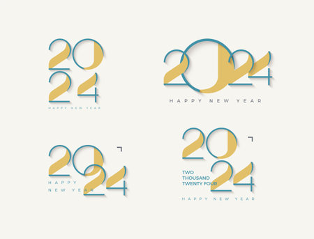 New year 2024 set with unique and clean numbers. Premium design for new year greetings for banners, posters or social media and calendars.のイラスト素材