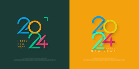 Classic retro happy new year 2024 with unique numbers. Premium vector background design for posters, banners, or calendar purposes.のイラスト素材