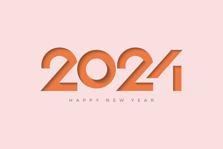 Happy new year 2024 design with paper cut numbers pressed on paper. Design with orange numbers and white paper. Premium design 2024 for calendar, poster, template or poster design.のイラスト素材
