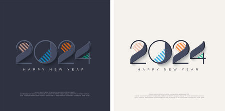 Classic Design Happy New Year 2024 with unique and latest numbers. Simple and clean with modern colorful colors. Premium design for greetings, posters, banners, social media posts.のイラスト素材