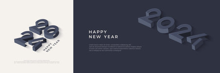 Happy New Year 2024 with 3D Flat Design. Vector Elegant and Modern. Premium design for greetings, posters, banners, social media posts.のイラスト素材