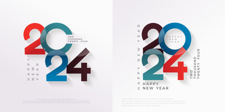 Colorful happy new year 2024 design with unique and modern numbers. Premium design 2024 for calendar, poster, template or poster design.のイラスト素材