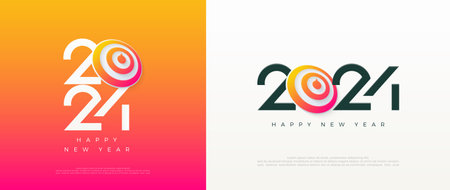 Modern Logo Design Happy New Year 2024 for greetings, with colorful themes. Premium design for greetings, posters, banners, social media posts.のイラスト素材