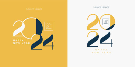 Happy New Year 2024 Unique Modern, Latest Vector Design with a Two Color Concept. Design for Happy New Year 2024 celebrations, posters, banners, calendar and social media post.のイラスト素材