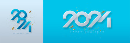 Simple and clean design with number 2024 for greeting and celebration of happy new year 2024. Premium vector design for new year 2024 banner, poster, template.のイラスト素材