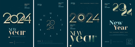 Happy New Year Set 2024 Poster Design, Vector Background Illustration of greetings and celebration...