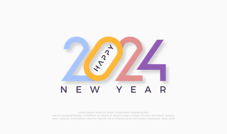 Colorful happy new year 2024 design. On a glowing clean white background. Premium vector design for banners, posters and celebration greetings.のイラスト素材