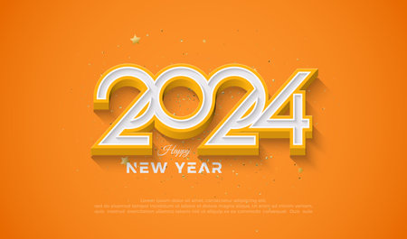3d design happy new year 2024 with soft and bright orange color. Premium vector design for banners, posters and celebration greetings.のイラスト素材