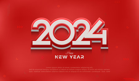 2024 happy new year design, With embossed 3d red and white numbers on red background. Premium vector background happy new year 2024 for banner, poster and calendar.のイラスト素材