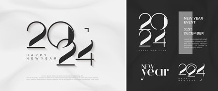 Happy new year design. 2024 number in soft colors on black and white background. Premium vector design for banners, posters, calendars and social media.のイラスト素材