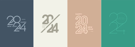 New Year Logo 2024 Number, with several Classic Retro Elegant Design Display. Vector premium design for banners, posters, calendar and greetings.のイラスト素材