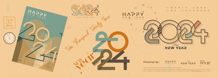 Classic new year banner. With numbers 2024 for celebration of happy new year 2024. Premium classic vector background.のイラスト素材